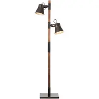 Brilliant Gulvlampe Plow med 2 spoter, svart/mørkt tre