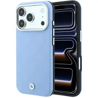 BMW Sign MagSafe-etui med preget, vattert metallogo for iPhone 17 Pro / 18 Pro – Blå
