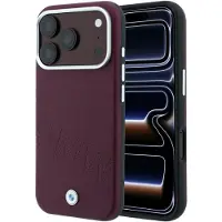 BMW -logo med skråstilt, innpreget skrift – MagSafe-etui til iPhone 17 Pro / 18 Pro – burgunder