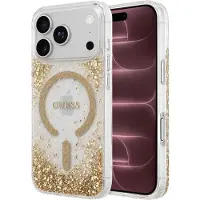 GUESS MagSafe-etui med glitter og resin-bunn til iPhone 18 Pro Max / 17 Pro Max – Gull