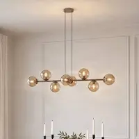 Emibig Rossi hengelampe, beige, lengde 130 cm, 8 lyskilder, glass/metall