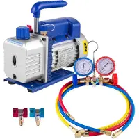 OEM 3CFM 1/4HK kjølemiddelvakuumpumpesett, 85 l/min kjølemiddelstyrte verktøy HVAC ett-trinns AC-vakuumpumpe A/C-manifoldmålersett kjølemiddel (3CFM 1/4HK)