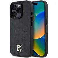 DKNY MagSafe iPhone 16 Pro-etui med gjentatt mønster og stablelogo - svart
