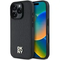 DKNY MagSafe iPhone 16 Pro Max-etui med gjentatt mønster og stablelogo - svart