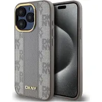 DKNY MagSafe iPhone 15 Pro-etui i skinn med rutete ensfarget mønster - Beige