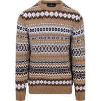 Barbour Fairisle Genser Wool Camel Flerfarget Khaki Brun Størrelse