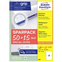 Avery Zweckform Universaletiketter 210x148 mm, hvid med Ultragrip + 30% ekstra indhold - (65 ark x 2 stk.)