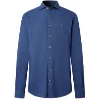 Hackett for man. HM3010837 Blue Melange Pique Shirt (L), Casual, Cotton, Long sleeve