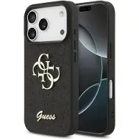 GUESS iPhone 18 Pro Max Fixed Glitter 4G Metal Logo Deksel - Svart