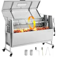 Vevor Rotisserie Grill 38W BBQ Utendørs Gris- og Lammespydsteker, Kullgrillsteker med 132 LBS Kapasitet, Hjul og 4 Nivåer Høyde, Elektrisk Rotisserie Grillsett i Rustfritt Stål for Camping Utendørs