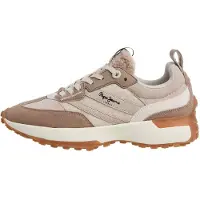 Pepe Jeans for woman. PLS600069 Lucky Cold beige leather sneakers (39), Flat, Split Leather, Laces, Casual