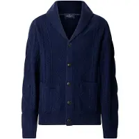 Hackett London for man. HM7000274 Navy Blue Shawl Collar Cardigan (L), Casual, Wool, Classic