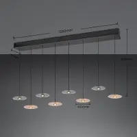 TRIO LED-hengelampe Sirena svart/rav/røykfarget 167 cm glass med 8 lyskilder