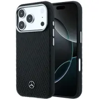 Mercedes iPhone 17 Pro MagSafe-deksel, skinn med treeffekt, halvdekkende, svart