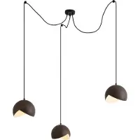 QAZQA Design pendellampe svart med treprintskjerm og opalt glass 3-lys - Tulip