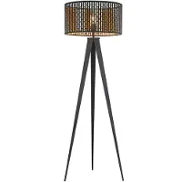 LINDBY gulvlampe Thoralf, stativ, svart, tekstil, Ø50cm