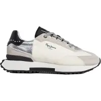 Pepe Jeans for woman. PLS600071 Archer Iron white leather sneakers (36), Flat, Split Leather, Laces, Casual