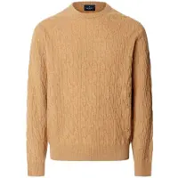 Hackett London for man. HM7000252 Beige Lambswool Cable Crew Sweater (XL), Casual, Classic