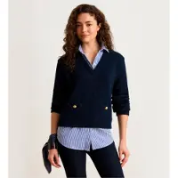 Ralph Lauren for woman. 200P08778500 Cotton sweater with navy button trim (L), Casual, Long sleeve