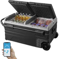 Vevor bilkjøleskap, 12 volt bilkjøleskap, 95 l bærbar fryser med to soner, hjul og håndtak, -4℉-68℉, 12/24V DC og 100–240V AC kompressorkjøler for utendørs bruk, camping