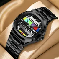 24hShop Herrearmbåndsur i stål med kvartsverk og retrodesign – Svart / Herreklokke / Analog klokke