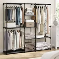 Songmics Frittstående Garderobe med 11 Hyller og 3 Klesstativ – Robust Stålkonstruksjon 130 kg Kapasitet