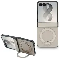 GUESS Samsung Galaxy Z Flip8 Magnetic Ring Stand Grained Classic Logo-deksel - MagSafe-kompatibelt - beige