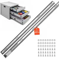 Vevor 1 par skuffeskinner, 100 cm forlengelsesskinner med 120 kg lastekapasitet, sidemonterte skuffeskinner for hjemmebruk, 3-delt fulluttrekk, karbonstål, kulelager, med muttere og bolter