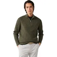 Hackett London for man. HM7000282 Highland Stitch Hzip olive green zip-up sweater (XXL), Casual, Wool, Classic, Long sleeve