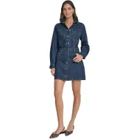 DKNY Button Down Denim Langarmet Kort Kjole