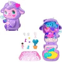 Polly Pocket Cozy Dreamland Lamb Compact-lekesett med 1 mikrodukke og kjæledyr, reiseleke med mat- og stylingtilbehør, Action/ Eventyr, 4 år, Flerfarget, Plast