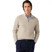 Hackett for man. HM7000282 Highland Stitch Hzip beige zip-up sweater (S), Casual, Wool, Classic, Long sleeve