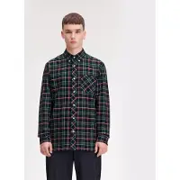 Fred perry for man. M3720 navy, green tartan shirt (S), Casual, Cotton, Long sleeve
