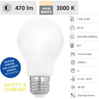 Eglo E27 LED A60 opal standardpære med varmt hvidt lys og integreret sensor (Dag-/Natsensor)