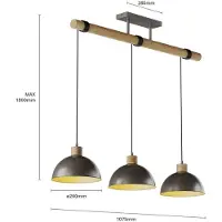 LINDBY hengelampe Holgar, grå, 3 lyskilder, tre, metall, E27