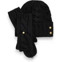 Ralph Lauren for woman. 454P23538002 Hat and mittens set in black cable knit stitch (OSFA), Casual, Wool