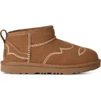 Ugg unisex for kids. 1184371K Brown Classic Ultra Mini Western leather ankle boots (31), Flat, Suede, None, Casual, children's fashion