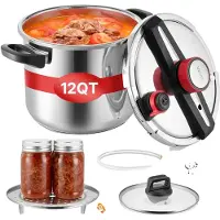 Vevor trykkoker, 11,3 l trykkoker i rustfritt stål, trykkoker med damprist, lokk i herdet glass, tre trykkinnstillinger for kjøtt, bønner, ris, suppe, sauser, kok opptil 100 kPa