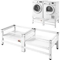 Vevor Klesvaskstativ, 355 mm høyde, vaskemaskin- og tørketrommelstativer med uttrekkbar skuff, 318 kg vektkapasitet, sklisikre føtter, kraftig stålstativ for vaskemaskin, universal passform, hvit, 2-p