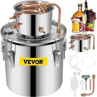 Vevor Moonshine Still Distiller 5Gal 21L Rustfritt Stål Vanndestiller Kobberrør Hjemmebryggingssett Innebygd Termometer for DIY Whisky Vin Brandy Sølv