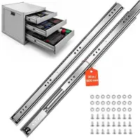 Vevor 1 par skuffeskinner, 90 cm forlengelsesskinner med 120 kg lastekapasitet, sidemonterte skuffeskinner for hjemmebruk, fullt uttrekk, 3-delt, karbonstål, kulelager, med muttere og bolter
