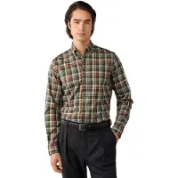 Hackett London for man. HM3010848 Olive Green Country Plaid Check Shirt (S), Casual, Cotton, Classic, Long sleeve