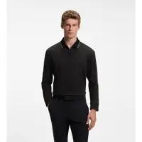 BOSS for man. 50570010 Black long-sleeved pleated polo shirt (4XL), Casual, Cotton, Long sleeve