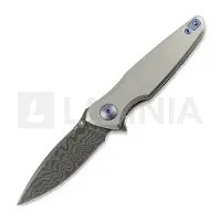 Spartan Blades Pandia Damascus foldekniv, Satin/Blasted Titanium & Blue HW