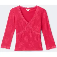 Gina Tricot  - 14+ quarter sleeve frill top - Topper - Rød - S - Dame