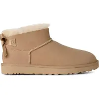 Ugg for woman. 1185491 Ultra Mini Bailey Bow Leather Ankle Boots beige (36), Flat, None, Casual, Homewear
