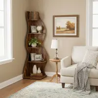 24hShop Bokhylle til hjørne 48×50×177 cm / 5-etasjes hjørnehylle / hjørnebokhylle i tre og metall – Brun