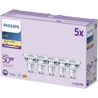 Philips LED-pære, GU10, 4,6 W, klar, 2 700 K, sett med 6 stk.