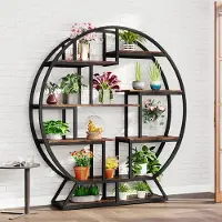 24hShop Rund bokhylle brun / svart / hylle i industriell design / oppbevaringshylle med åpne hyller
