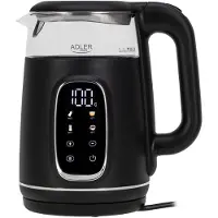 Adler AD 1305BS vannkoker 1,7 L 2200 W temperaturkontroll, svart/sølv